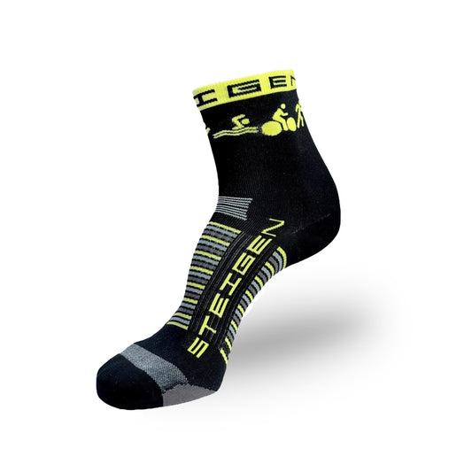 Steigen-unisex-half-Length-Running-Socks-in black-with Triathlon pattern-available at RDRC