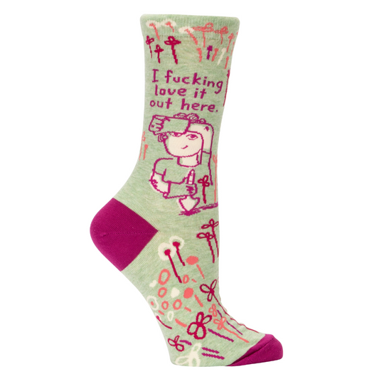 Blue Q - Women's Crew Socks - I Fxxking Love It Out Here - Garden