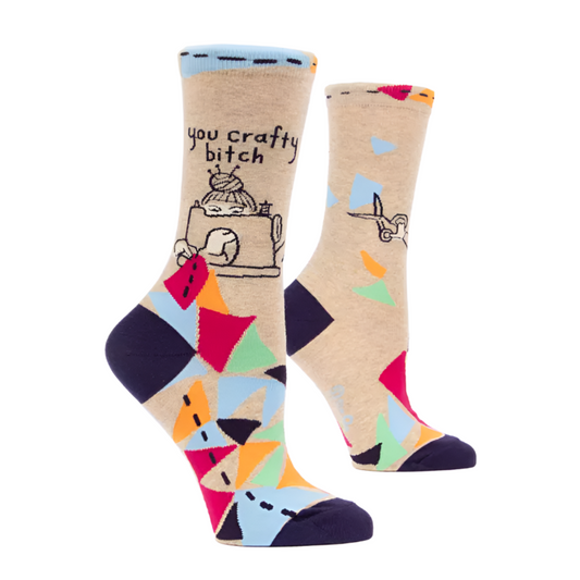 Blue Q - Women's Crew Socks - You Crafty Bxtch