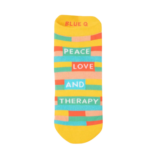 Blue Q - Unisex Sneaker Socks - Peace Love and Therapy