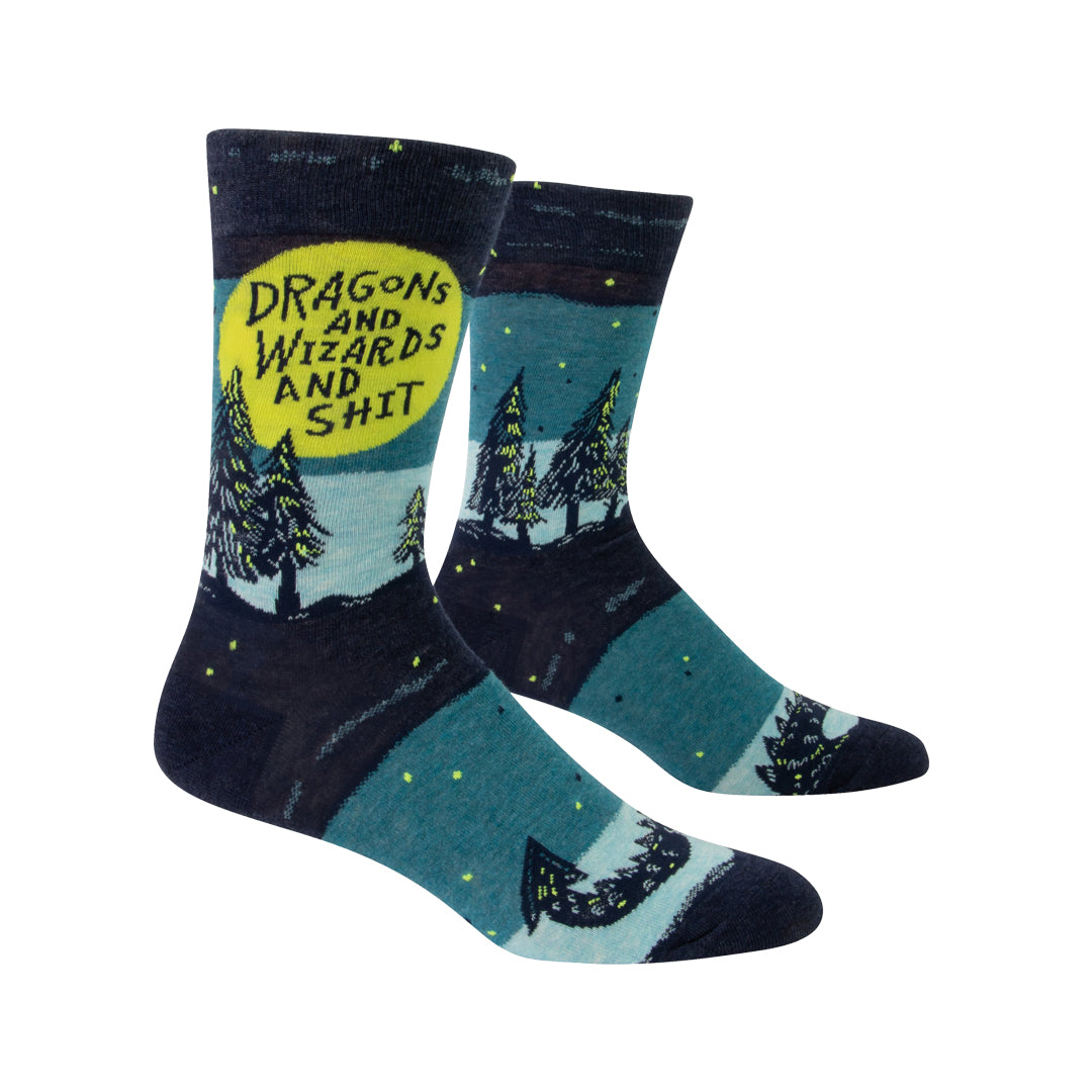 Blue Q - Men's Crew Socks - Dragons & Wizards & Shit