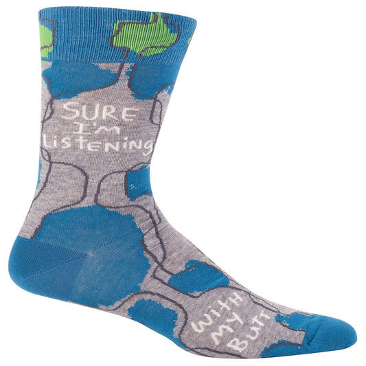 Blue Q -  Men's Crew Socks - Sure I'm Listening (Panoramic)