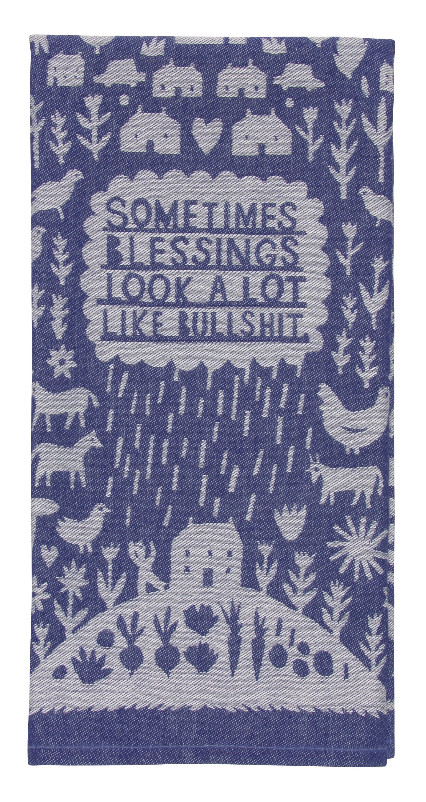 Blue Q - Woven Dish Towel - Sometimes Blessings Look A Lot Like Bullshxt