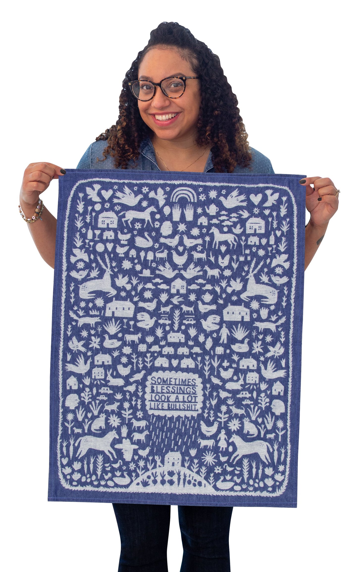 Blue Q - Woven Dish Towel - Sometimes Blessings Look A Lot Like Bullshxt